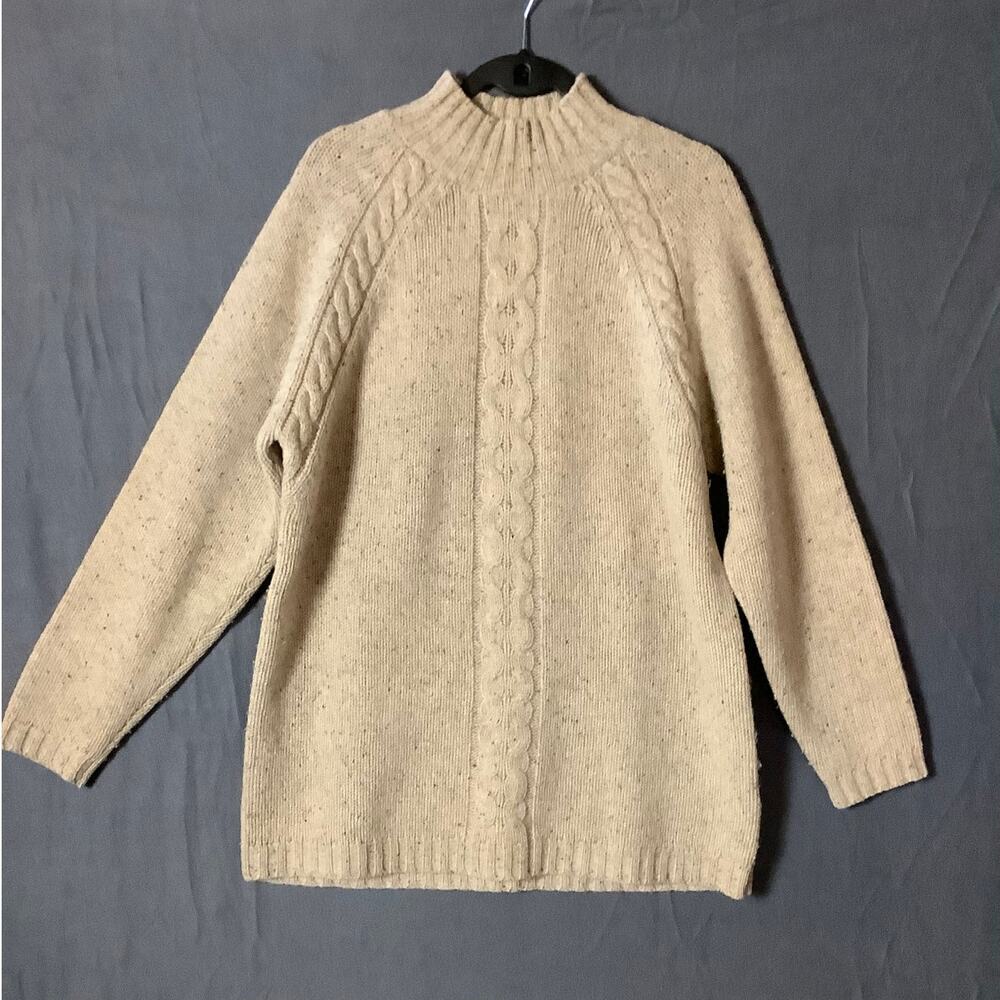 Lands End Women's Cream 100% Lambswool Cableknit Sweater Sz L